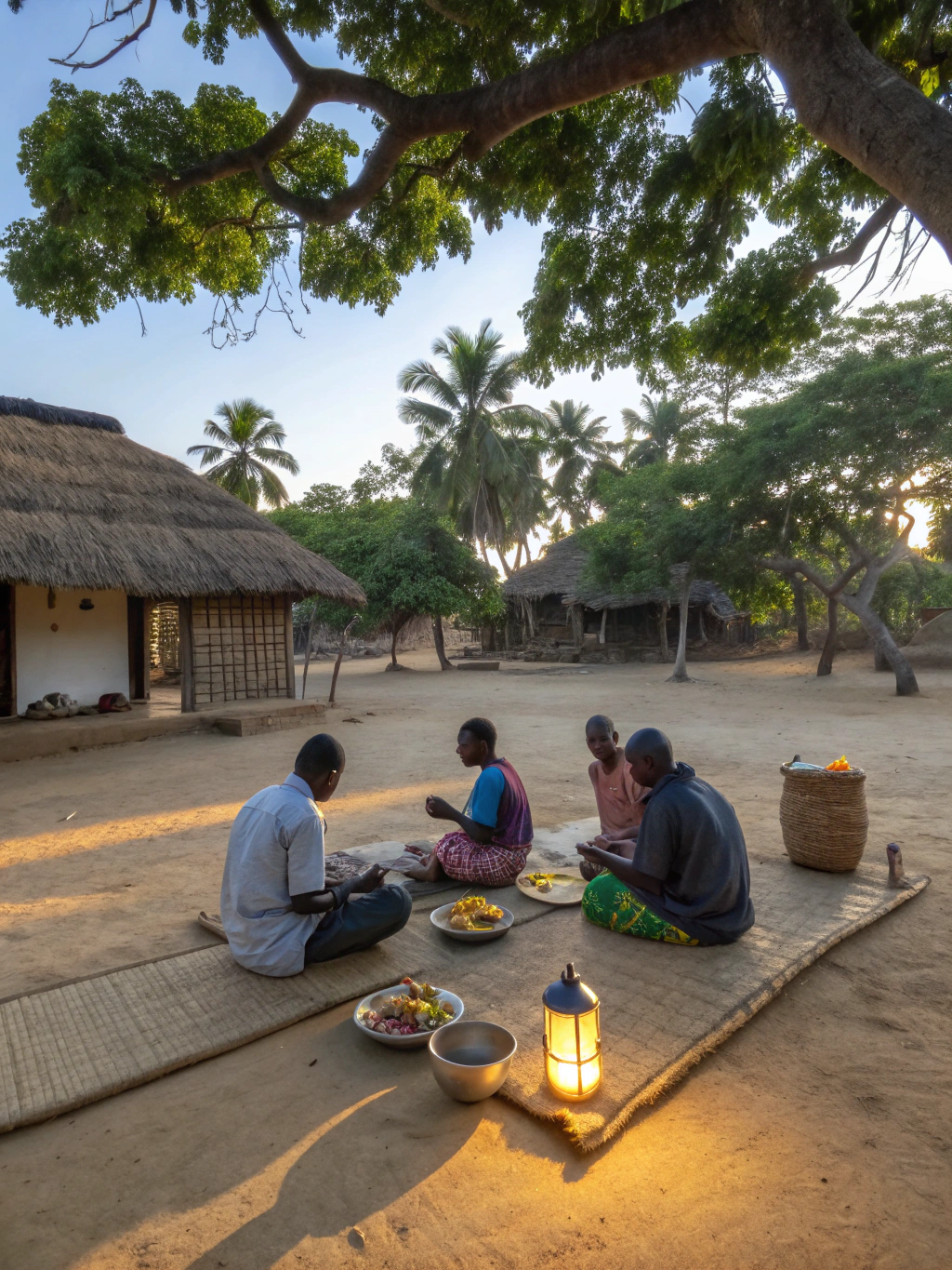 Coconut palm orchard and mud veranda in rural hinterland Goa