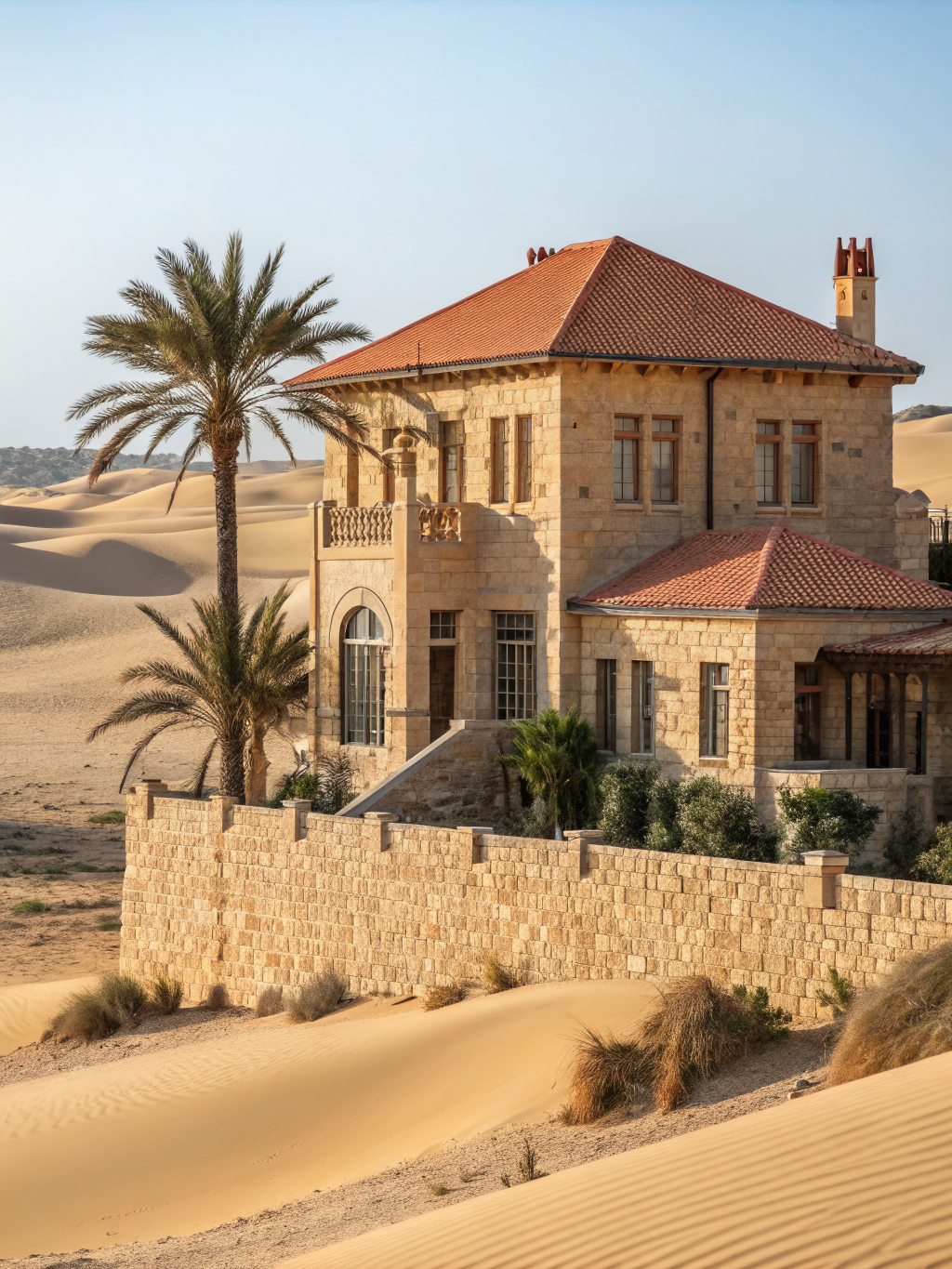 Warm sandstone farmstead and dry open pastures in Rajasthan
